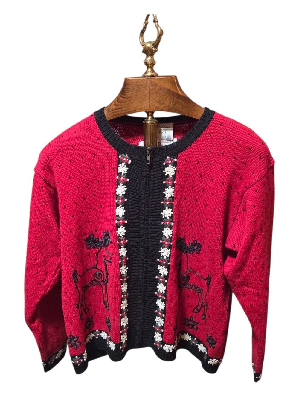 Vintage 1996 Marisa Christina Christmas Collection Reindeer Zipper Sweater Large